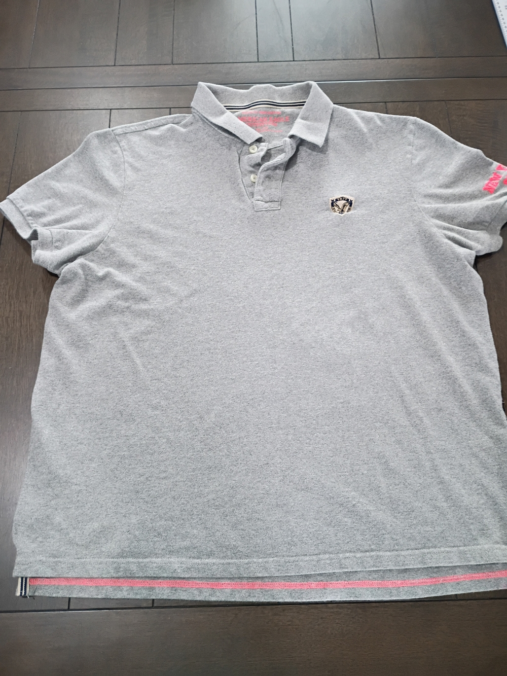 American Eagle Outfitters Light Gray Polo with Pink Trim